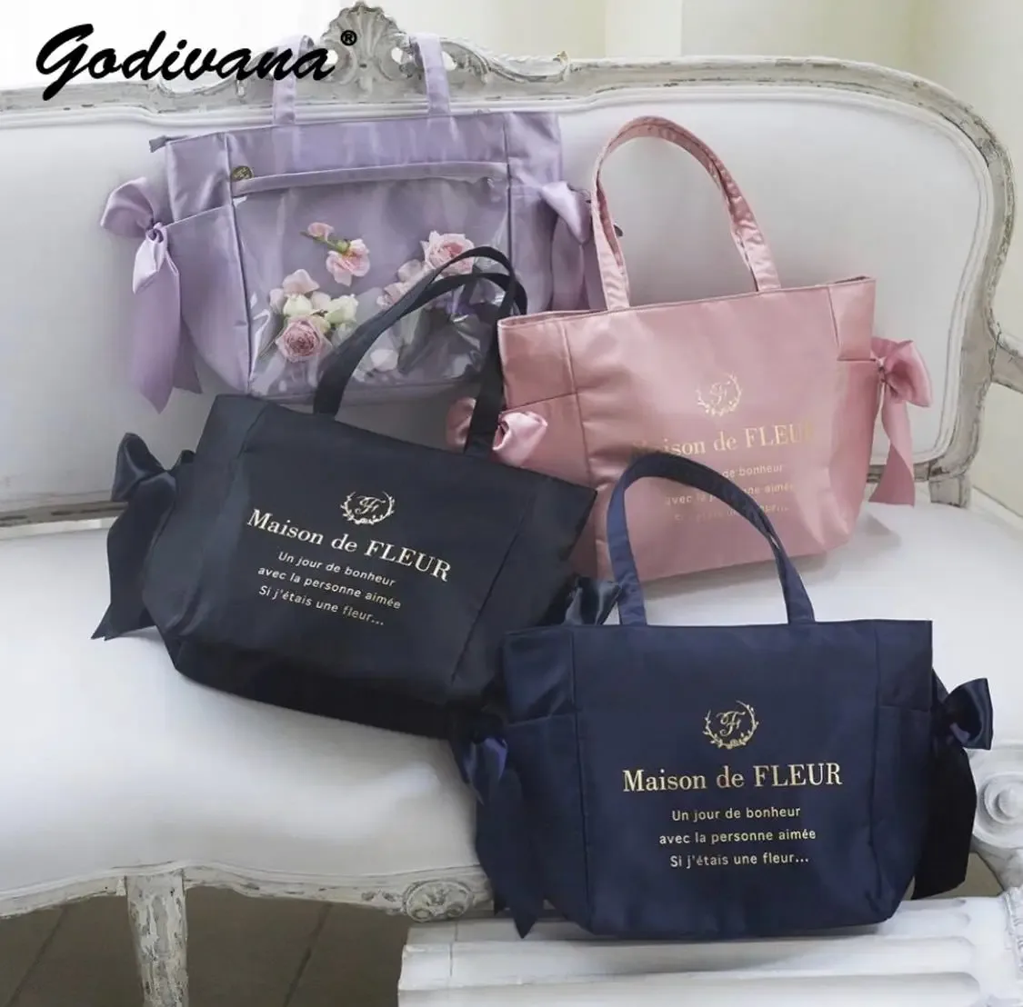 sac fourre-tout portable avec fermeture à glissière, fleur de formage, nœud papillon mignon, grande capacité, sacs à provisions initiés, style japonais, nouveau