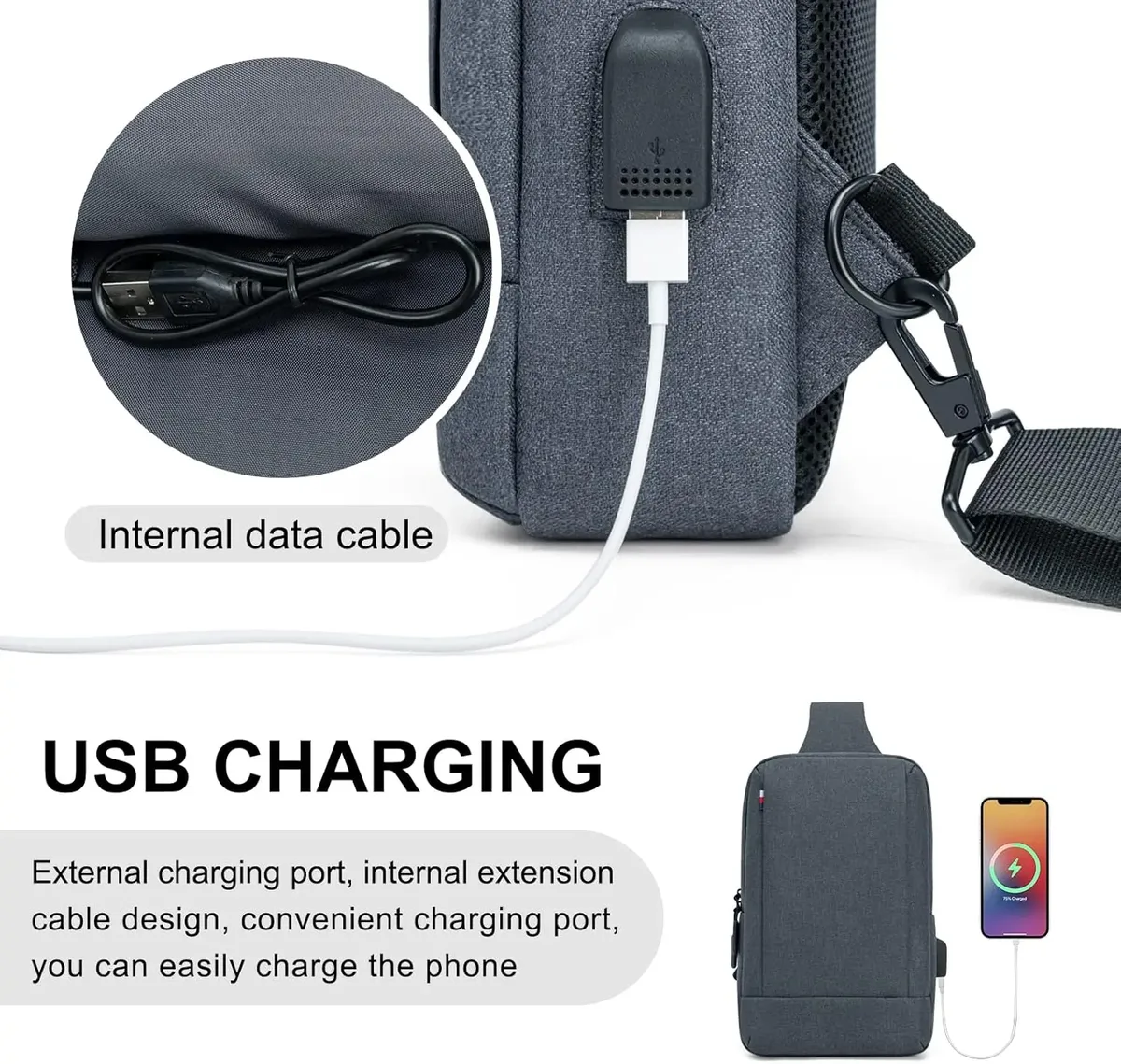 sac bandoulière pour homme avec port de chargement usb, petit sac messager, sac à bandoulière, sac à dos bandoulière pour femme