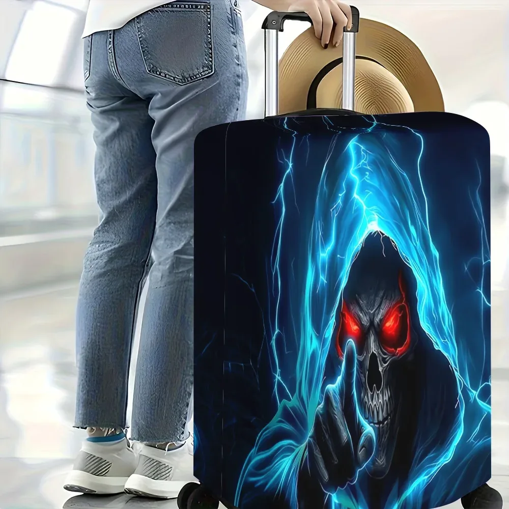 housse valise polyester imprimé crâne yeux rouges lumières bleues nuit bleu électrique noire protection voyage