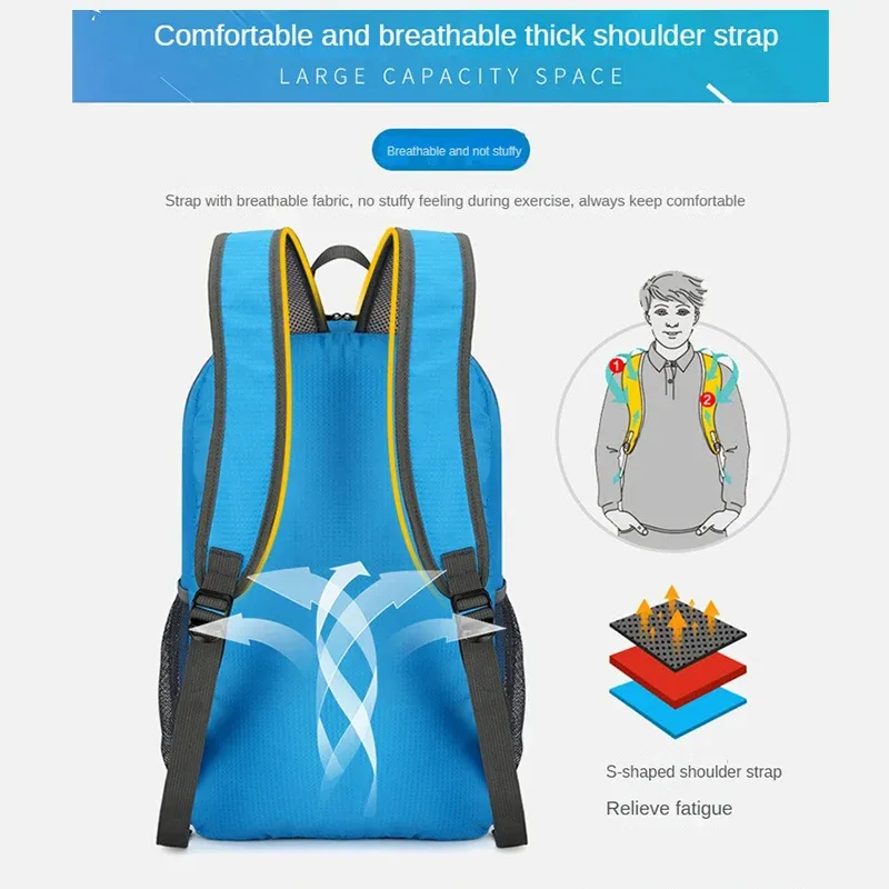 sac à dos léger et pliable avec logo personnalisé, imperméable, personnalisable, idéal pour les voyages en plein air et la randonnée.