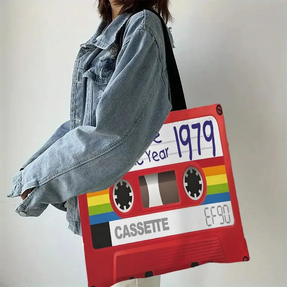 sac à main rétro style mixte vintage cassette ruban design épaule pliable sac à provisions voyage rangement sac fourre-tout pochette rouge