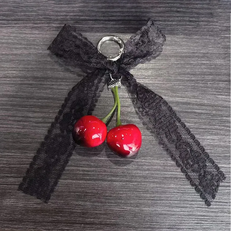 mode perle cerise dentelle nœud papillon sac pendentif à breloque porte-clés cerise voiture porte-clés sac à dos décoration bijoux cadeau pour femmes