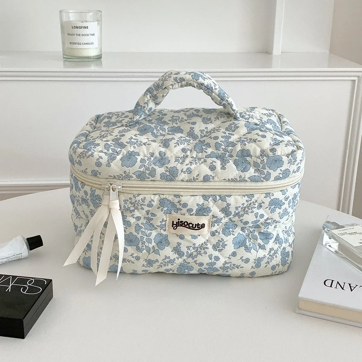 sac de rangement cosmétique de grande capacité, organiseur de toilette portable, sac à maquillage simple de style ins pour femmes, petit sac à main à fleurs
