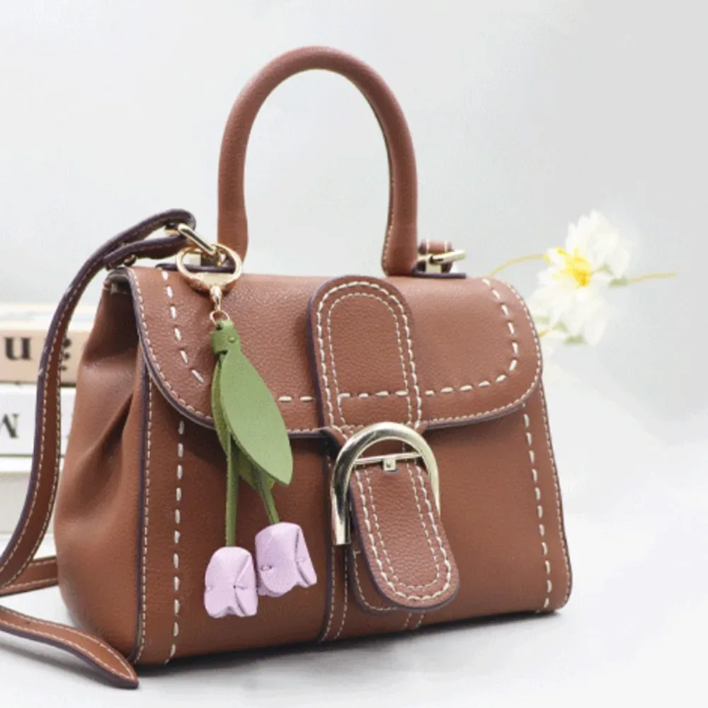 pendentif de sac tulipe en cuir pu, dopamine, frais, décoration de sac à dos, accessoires assortis, breloques de sac, lanière florale, cadeau