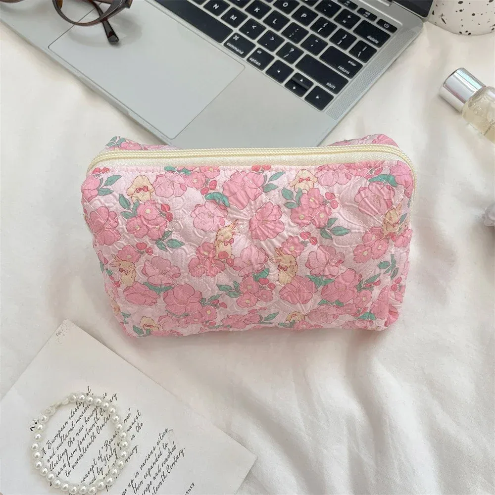 sacs à cosmétiques à brosse carrée de dessin animé mignon, sac de maquillage à fleurs roses pour femmes, organisateur de voyage, pochette à cosmétiques, trousse à crayons pour filles