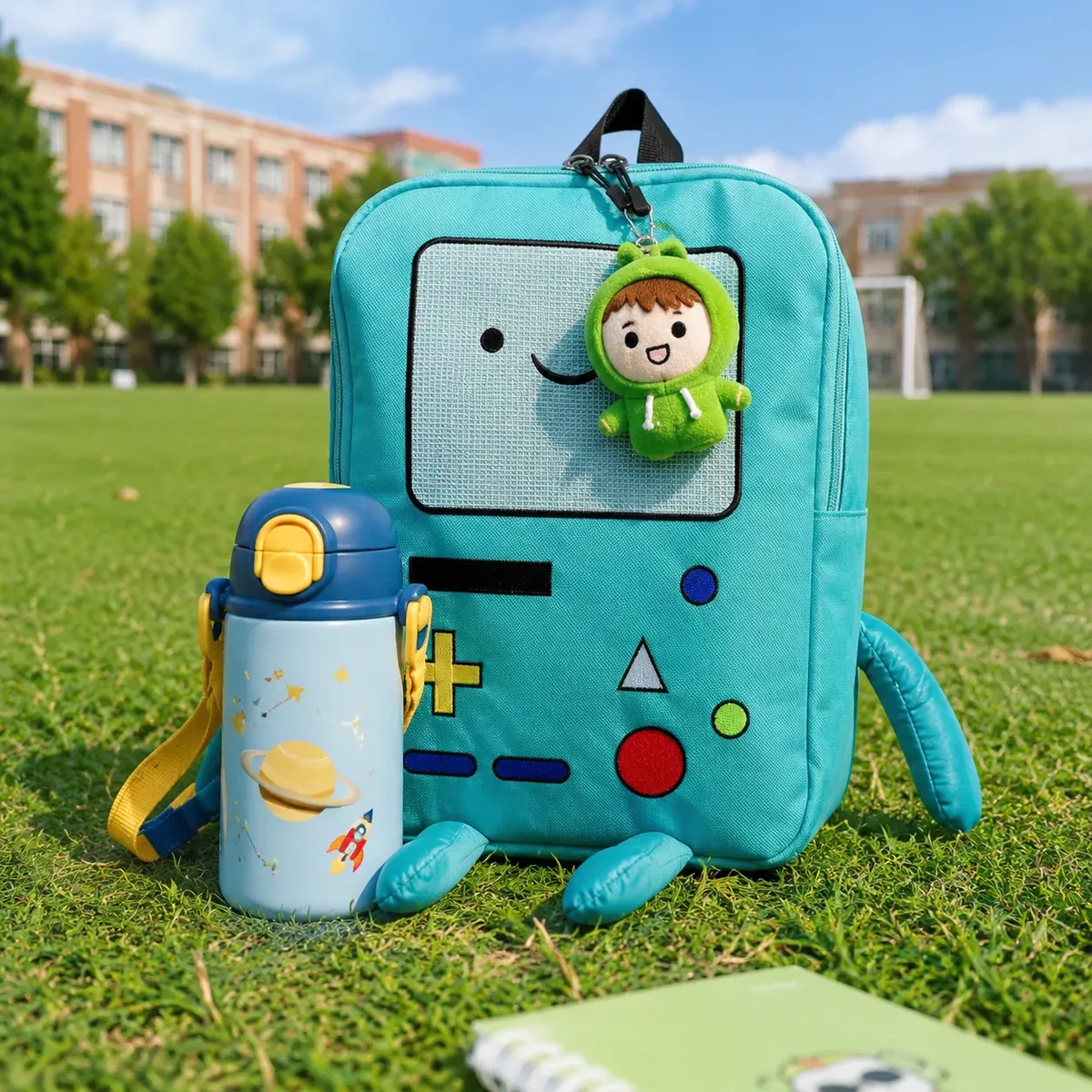sac à dos scolaire en toile 14 pouces, motif robot 3d kawaii, unisexe, respirant, idéal pour la rentrée scolaire, cadeau de noël.