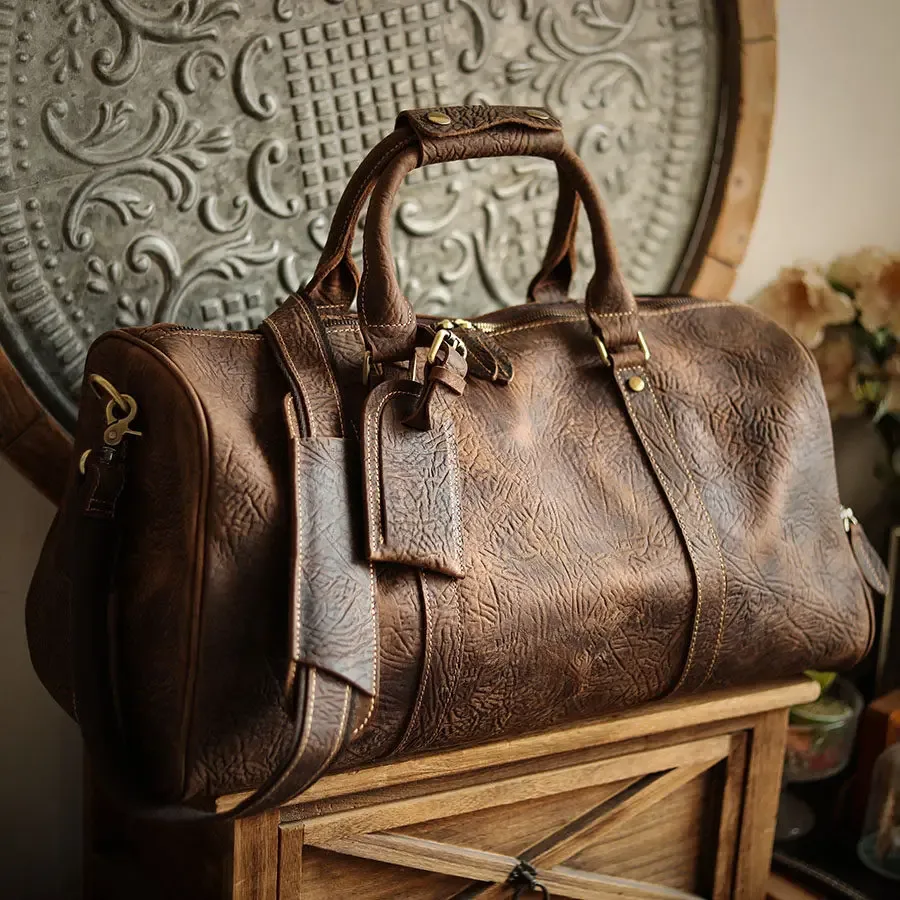sac de voyage pour hommes en cuir de vache crazy horse, fait à la main, sac de sport pour le week-end, sac à main de grande capacité en cuir véritable