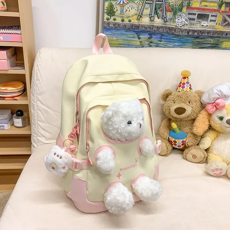 sac à dos scolaire grande capacité pour adolescentes, motif ours en peluche mignon et kawaii, idéal pour les collégiennes