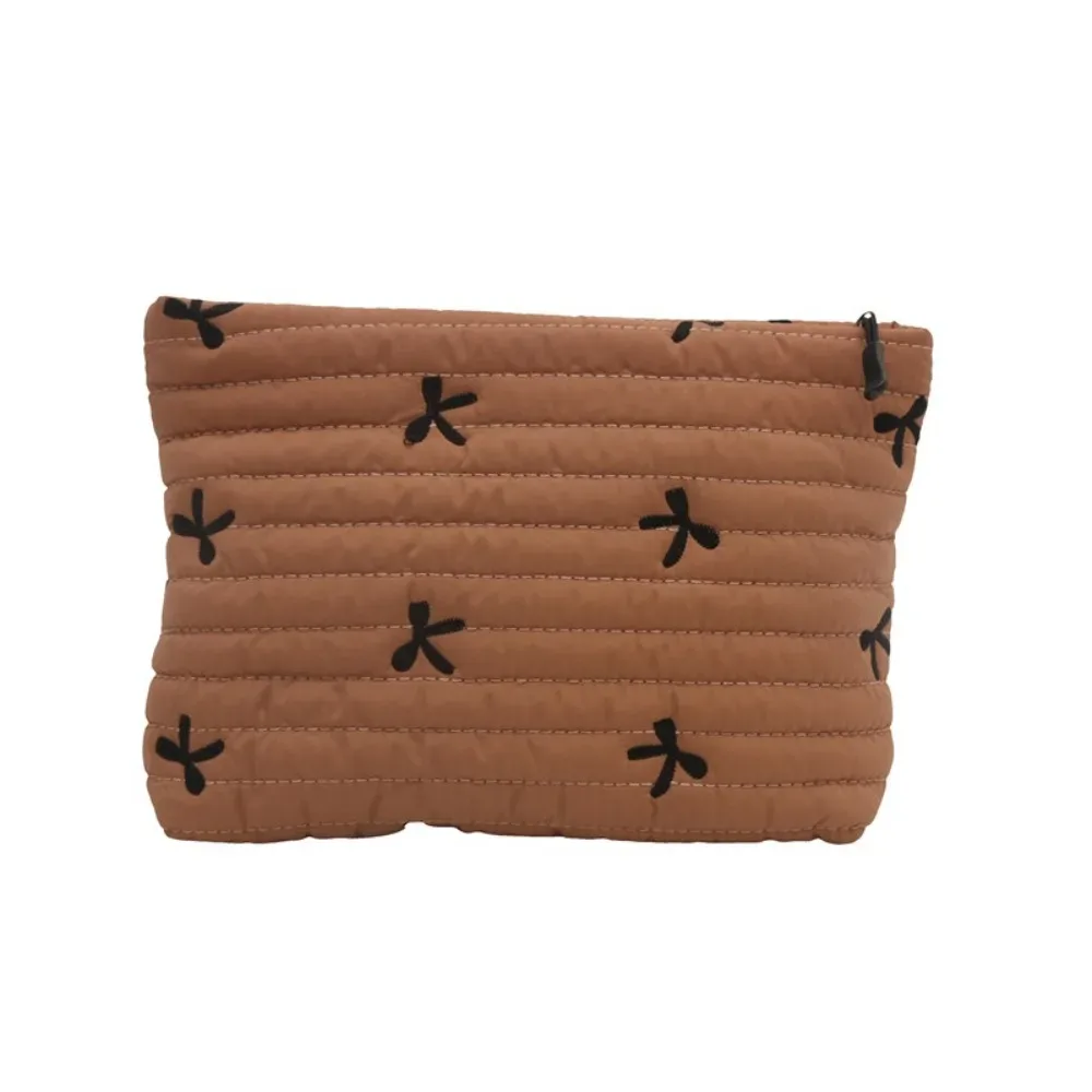 sac à cosmétiques brodé avec nœud, sac de toilette multifonctionnel de grande capacité avec fermeture éclair, sac de rangement pour serviettes hygiéniques en polyester pour femmes
