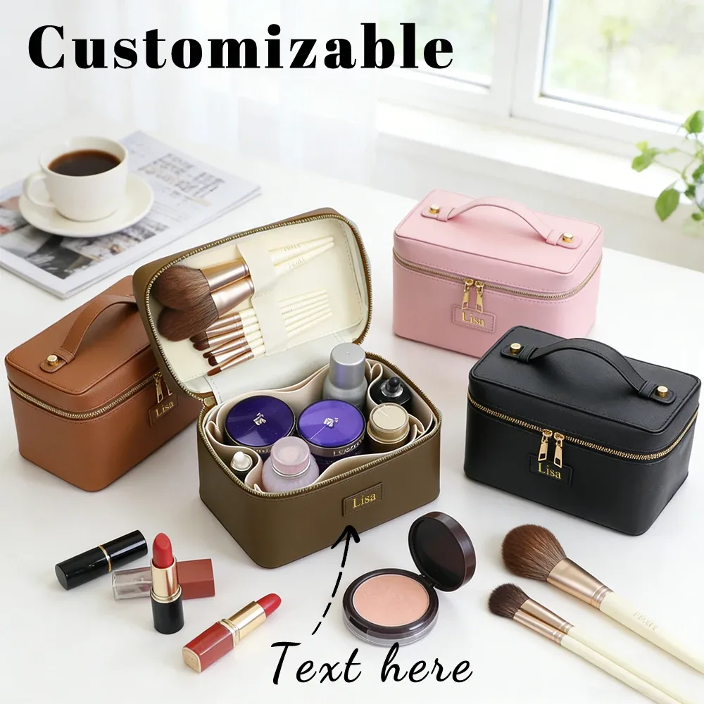 sac à cosmétiques en cuir pu personnalisé avec rangement zoné et grande capacité, trousse de toilette pour l'automne et l'hiver, nouveaux produits