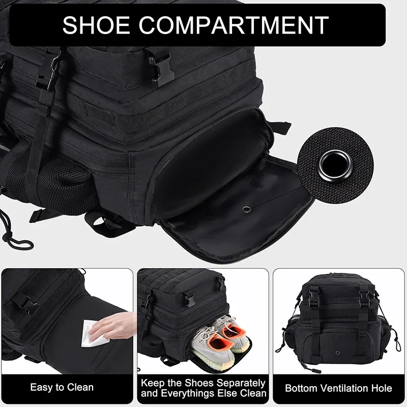 sac à dos tactique lhi 45l pour hommes, sac de sport pour athlètes, sac de voyage en plein air, randonnée, voyage d'affaires avec compartiment pour chaussures