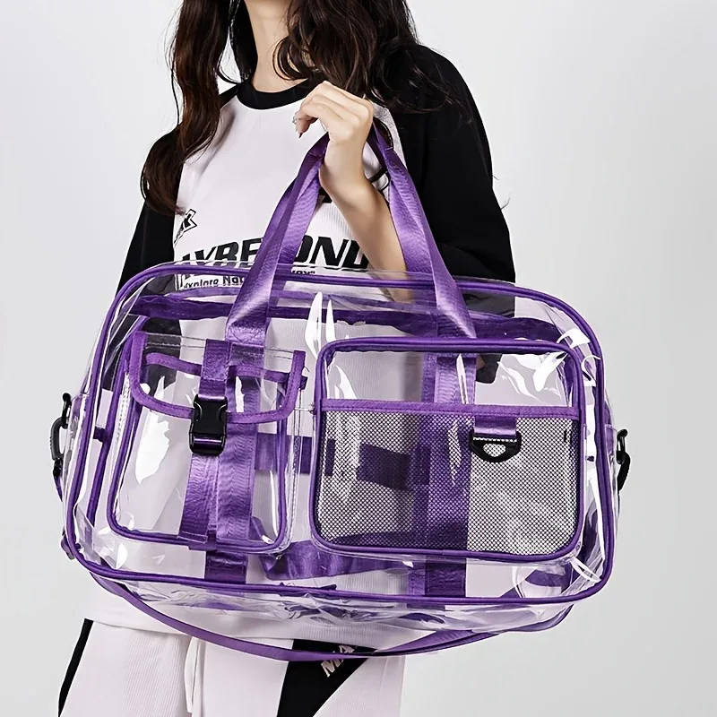grand sac de voyage transparent en pvc, sac de sport de grande capacité, sac à main portable étanche pour les sports de plage en plein air, rangement quotidien, utilisation pour le transport