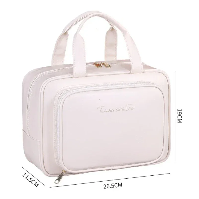 sac de maquillage de rangement portable multifonctionnel pour femmes, sac de rangement de toilette de voyage de grande capacité, nouveau sac à cosmétiques en cuir pu