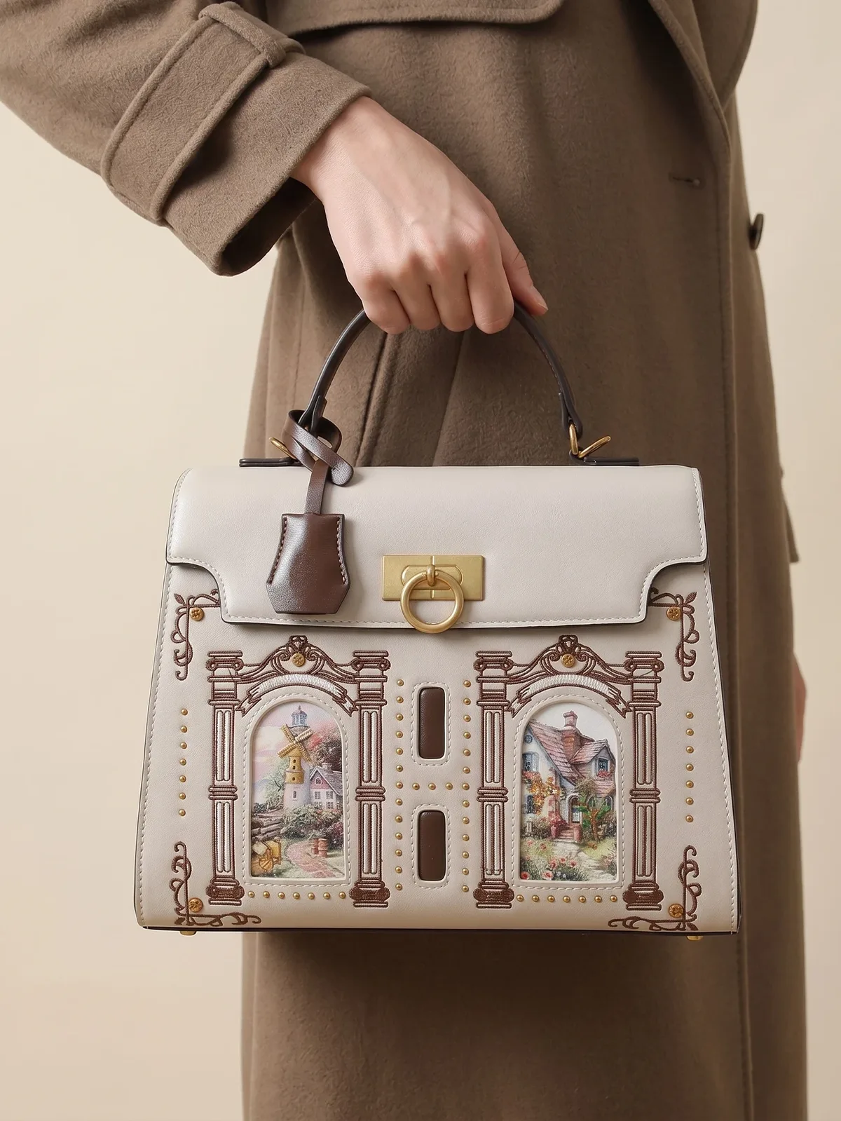 nouveau sac à main de luxe 2026 au design de niche, sac fourre-tout grande capacité avec broderie chat elfe au style sophistiqué, sac rétro grande capacité tendance motif chat