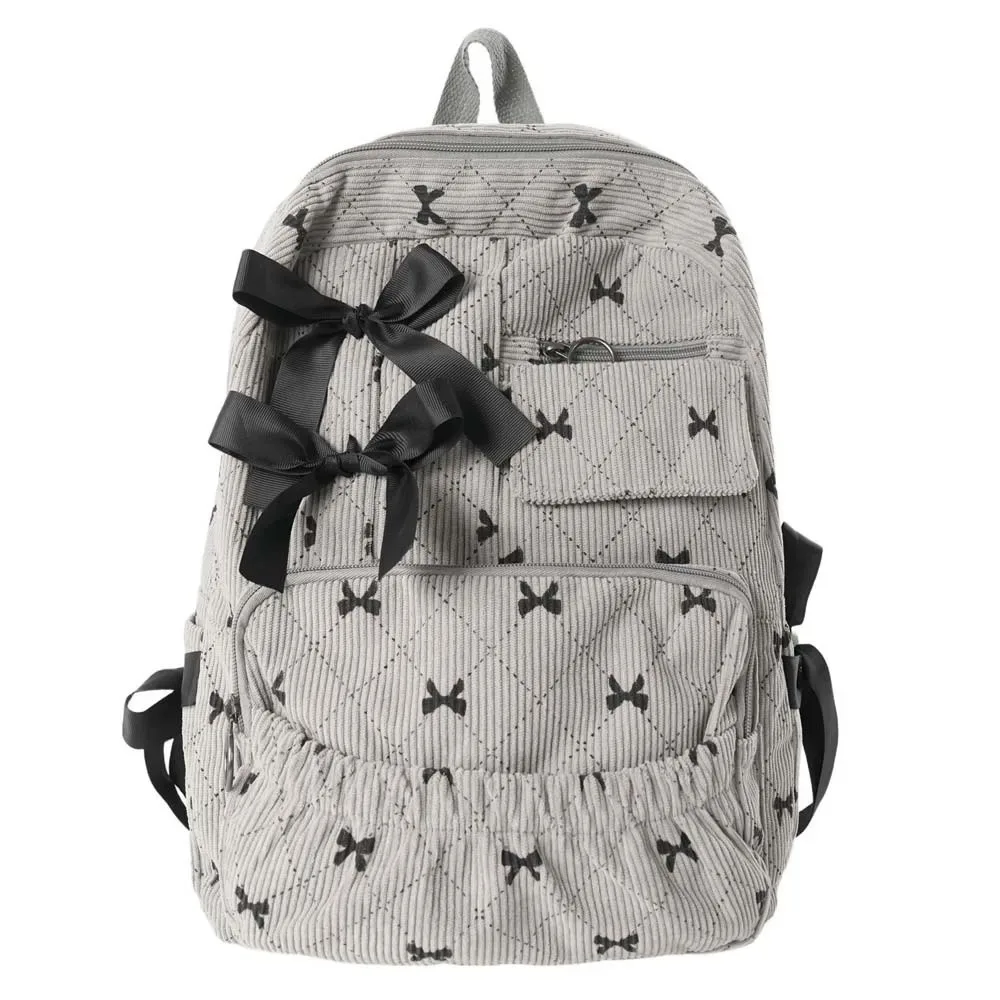 sac à dos décontracté en velours côtelé avec nœud, design soyeux, pour étudiants, en polyester, avec sangles fixes, grande capacité