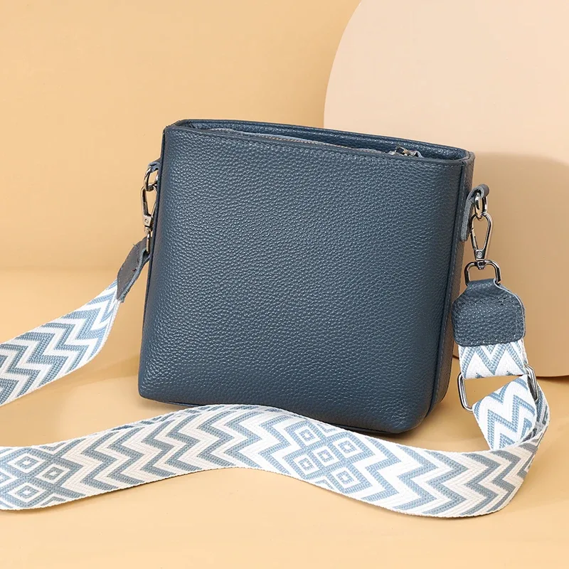 sac à bandoulière en cuir véritable 100% pour femmes, sac à bandoulière à large sangle, sacoche en cuir de vache, petit sac à main et bourse