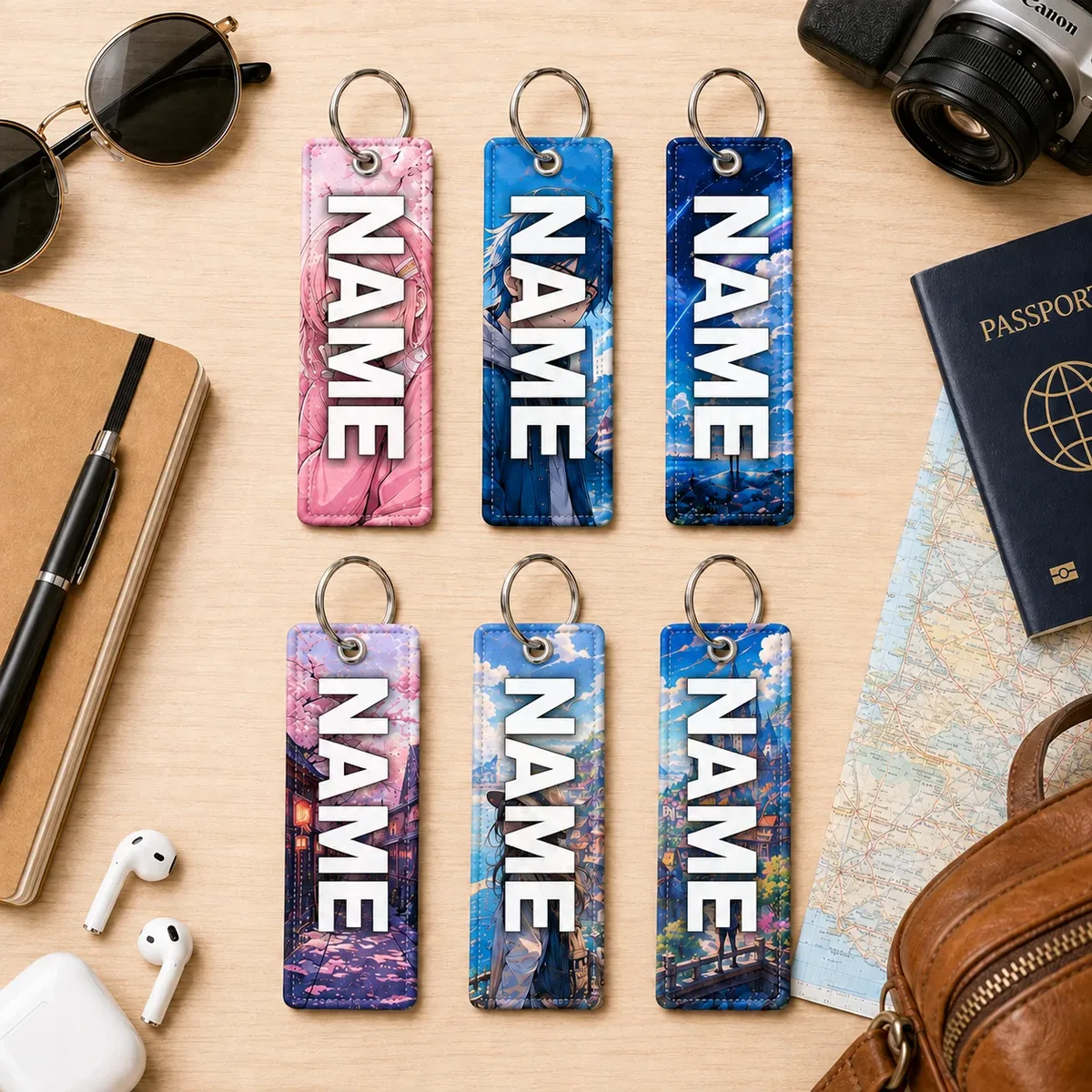 Étiquette de bagage personnalisée avec dessin animé, logo personnalisé, nom, étiquette d'identification pour valise de voyage, sac à dos, accessoires, cadeau, 1 pièce