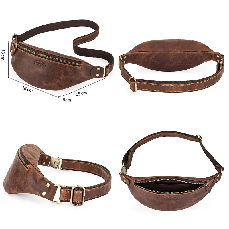 contact's – sacs de taille en cuir véritable crazy horse pour hommes, sac banane de voyage, sac à bandoulière simple pour téléphone, sacs de poitrine 2023