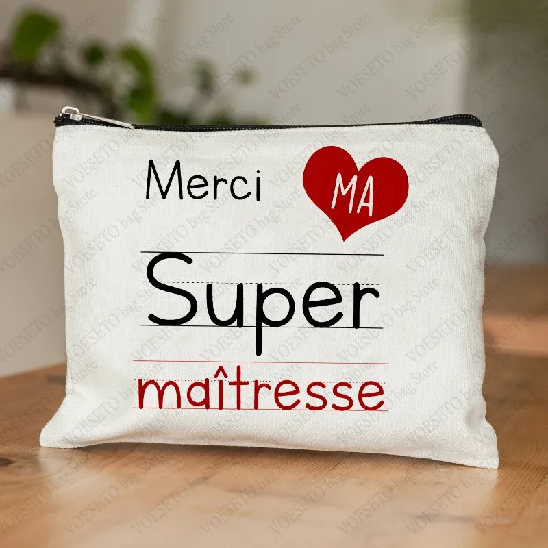 trousse de maquillage pour femmes avec appréciation des enseignants français, trousse à cosmétiques au design artistique, trousse à crayons pour femmes