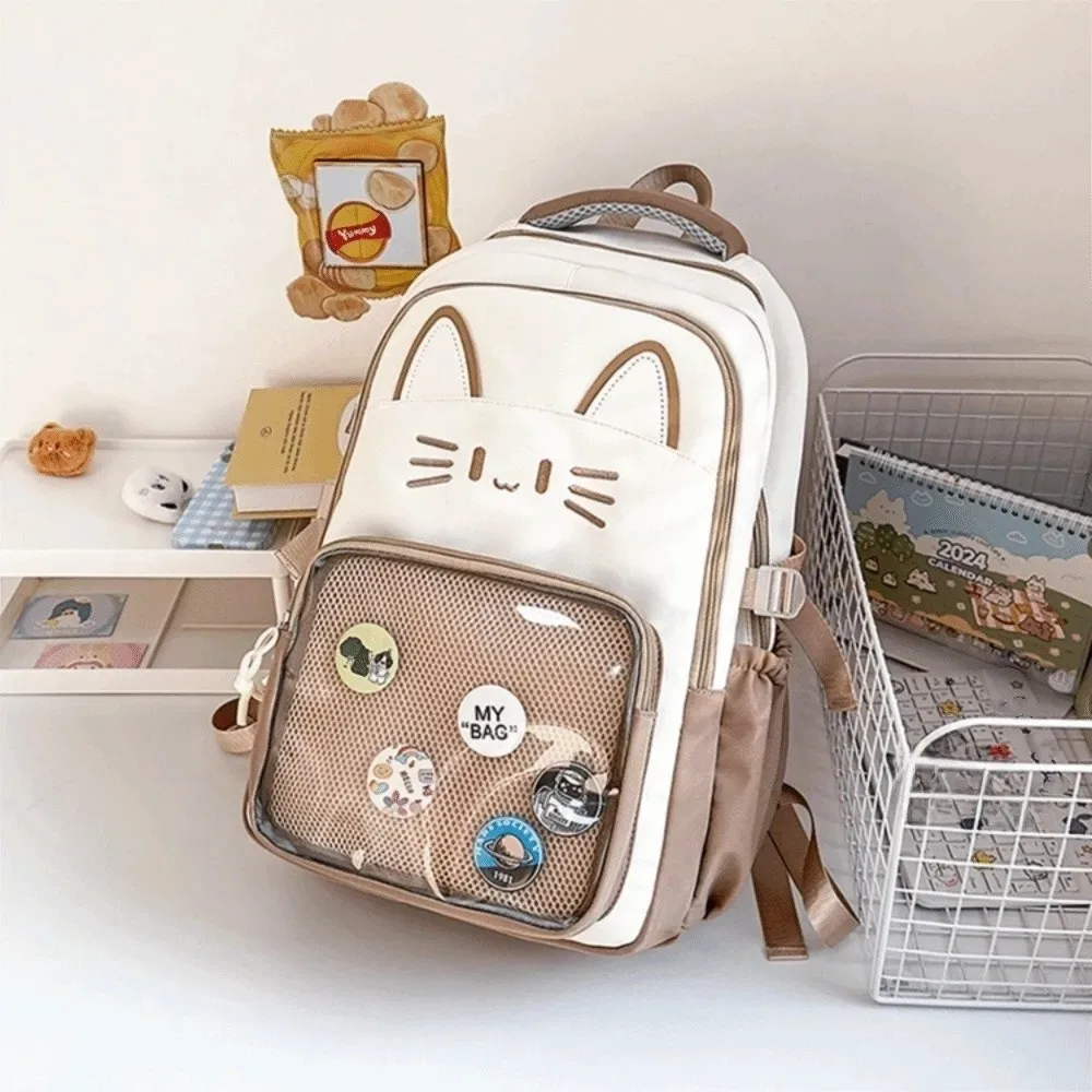 Sac à dos transparent Ita DIY avec double bandoulière, grande capacité, motif chat de dessin animé, idéal pour l'école et les événements cosplay