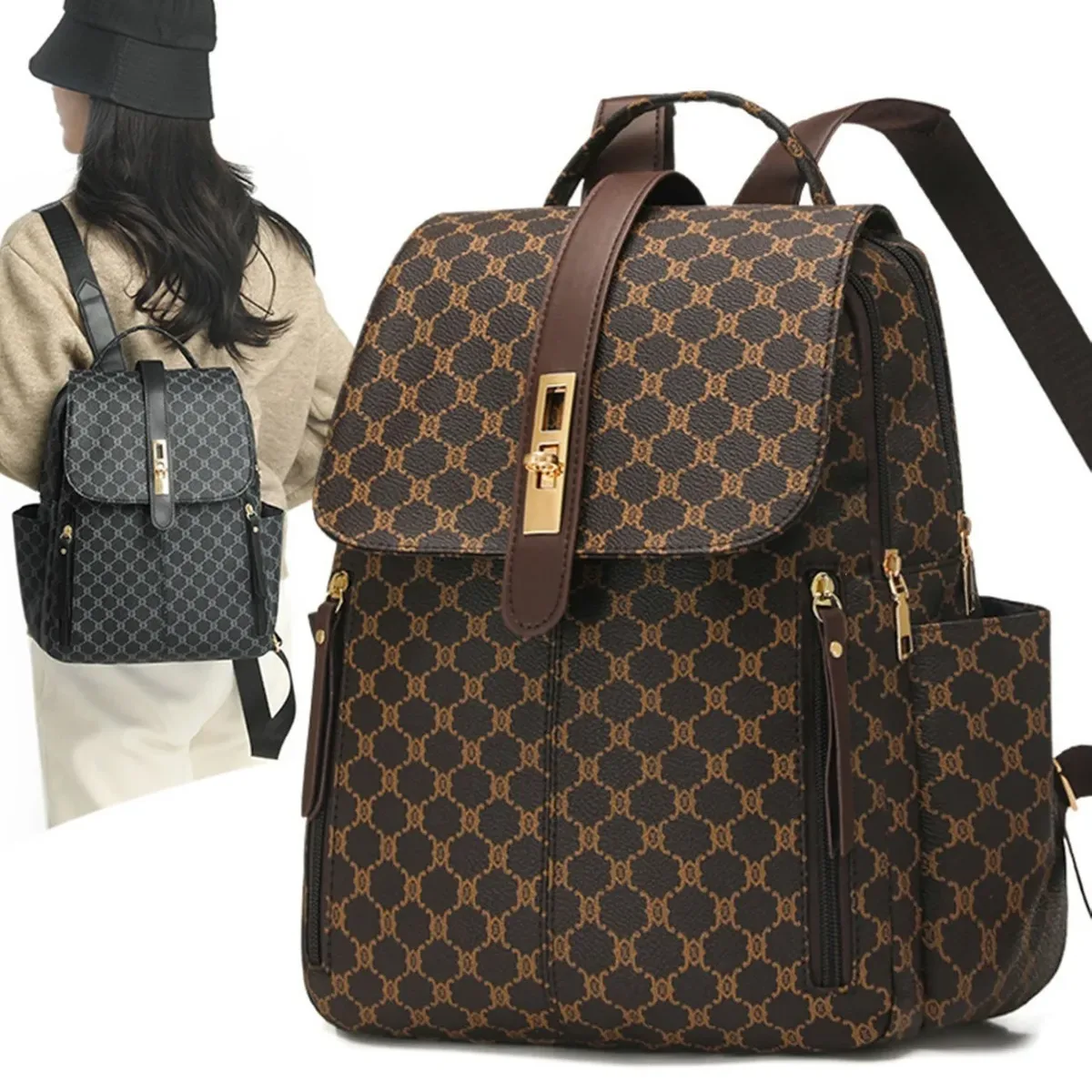 sac à dos de voyage décontracté grande capacité à motif floral pour femme, nouveau style 2026, sac de travail quotidien pour trajets urbains, minimaliste en pu