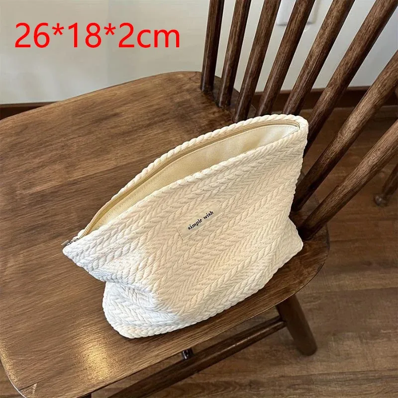 1 pièce trousse de maquillage portable de haute qualité avec fermeture éclair, grande capacité, couleur unie, en tissu tissé, beige café, pochette