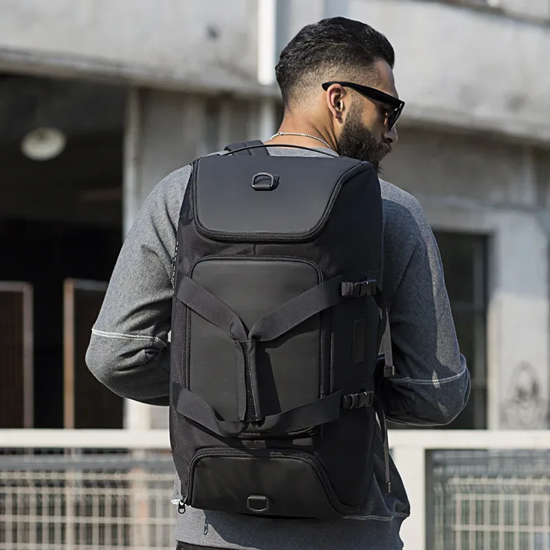 sac voyage ovale poignée superieur bandes epaulieres noir oxford polyvalent hommes décontracté fermeture éclair