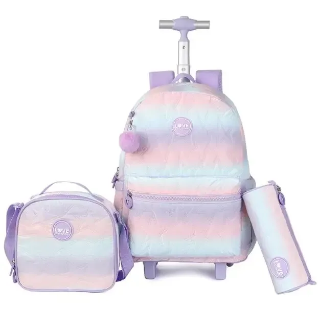 sac à roulettes scolaire pour fille, sacs à roulettes pour l'école, ensemble de sacs à dos à roulettes pour fille, sac à dos à roulettes avec sac à lunch
