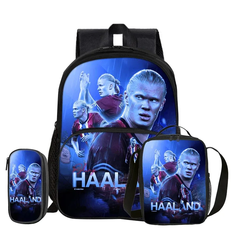 sac dos nylon bleu motifs football erling haaland grand bandoulière arquée sac déjeuner pochette enfant usage voyage