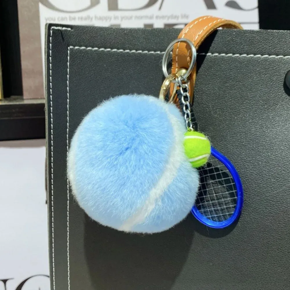 porte-clés de tennis créatif et mignon, accessoires pour clés, pendentif de sac à dos en forme de balle de dessin animé, porte-clés en fourrure de tennis souple diy, cadeau pour fille