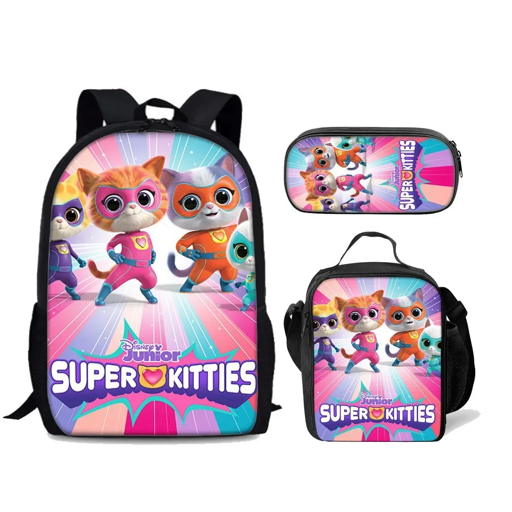 super kitties – sac d'élève du primaire, ensemble de trois pièces, sac à dos de dessin animé, sac de glace, sac à stylos