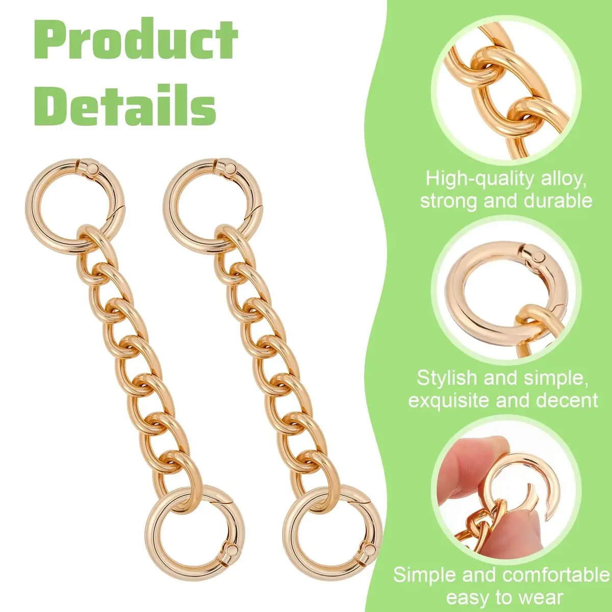 chaîne extension sangle sac métal personnalisable longueur ovale anneau central marron rose doré voyage accessoire modulaire polyvalent style confort