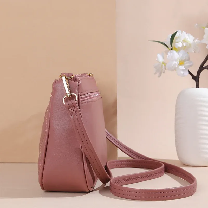 sacs à bandoulière en cuir pu avec fermeture éclair pour femme, petit sac à main, sac à main, grande capacité, fil à broder, initié à la mode, nouveau