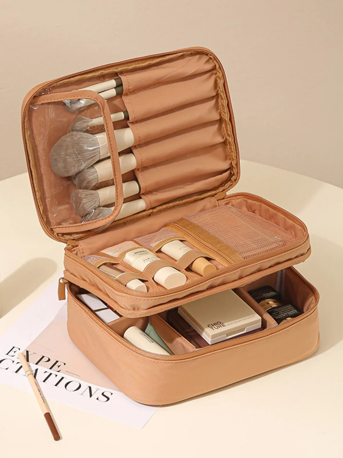 tissu oxford épais, modèle à une ou deux couches, unisexe, sac de toilette et de maquillage à la mode, idéal pour les voyages, les vacances, les déplacements professionnels et les sorties quotidiennes. sac de toilette et de maquillage pratique et multifonctionnel, conçu pour ranger et organiser les batteries externes, les câbles de données, les lotions, les produits de soins pour la peau, les pinceaux de maquillage, les brosses à dents, le dentifrice, etc. , trousse de maquillage de voyage étanche, indispensable pour ranger les pinceaux de maquillage et les outils de broderie