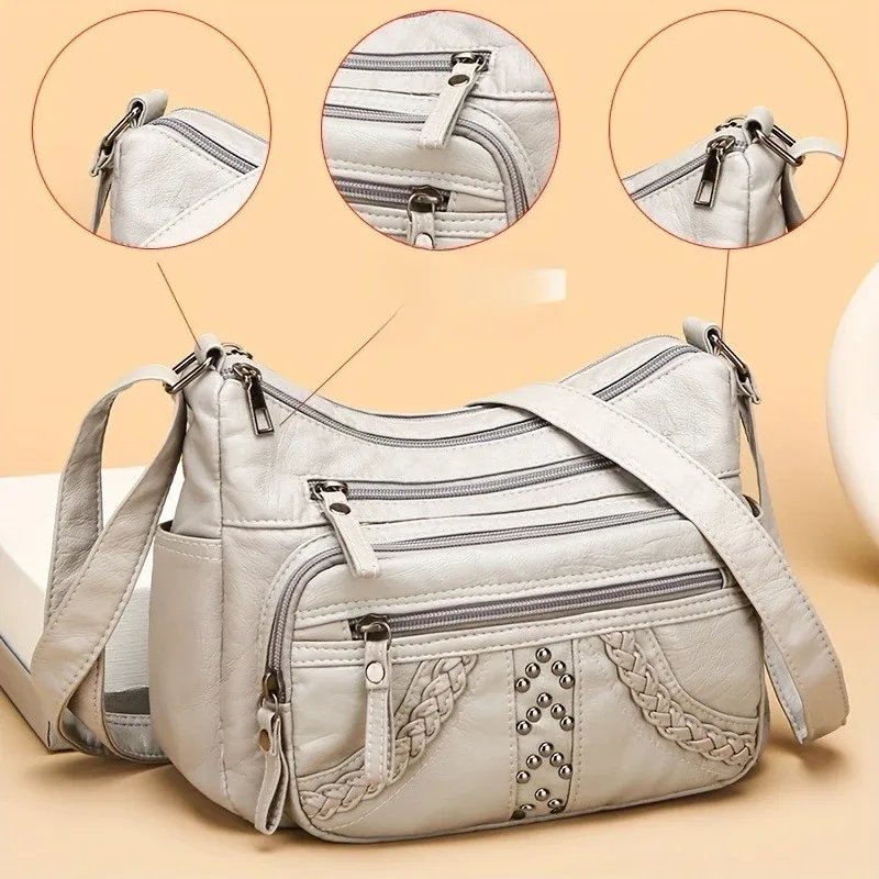 1 pièces en cuir pu souple multi-poches sac à bandoulière grande capacité minimaliste décontracté épaule sac à bandoulière à la mode