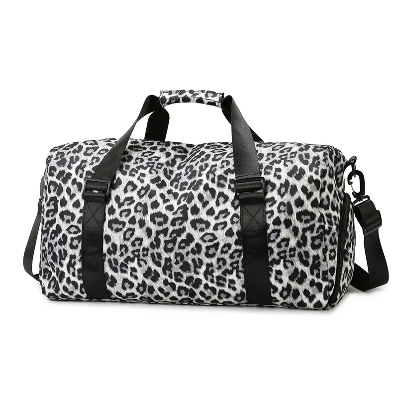 sac de voyage à imprimé léopard pour femmes, sacs de sport et de yoga avec compartiment indépendant pour chaussures, sac de rangement pour week-end pour étudiants