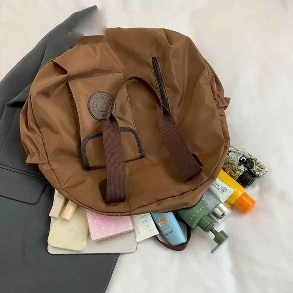 sac à dos de natation en nylon de style coréen mignon, grande capacité, couleur unie, forme ronde, sac à bandoulière, sac fourre-tout, sac de sport en nylon, sac de voyage