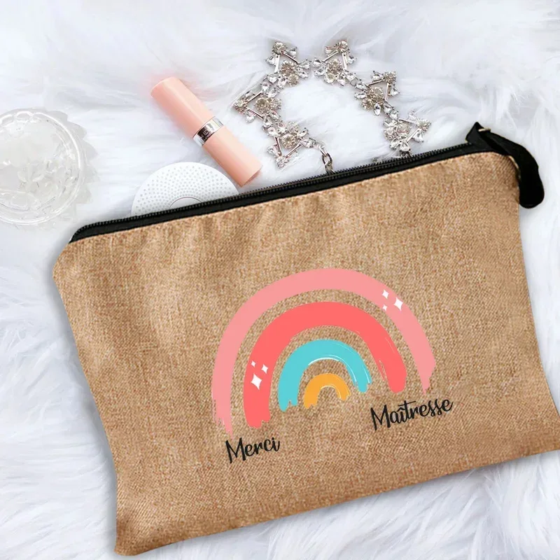 trousse de maquillage pour femmes, trousse à cosmétiques pour enseignant merci maîtresse, sac de rangement pour maîtresse, sac à main, pochettes à fermeture éclair, cadeau pour enseignant