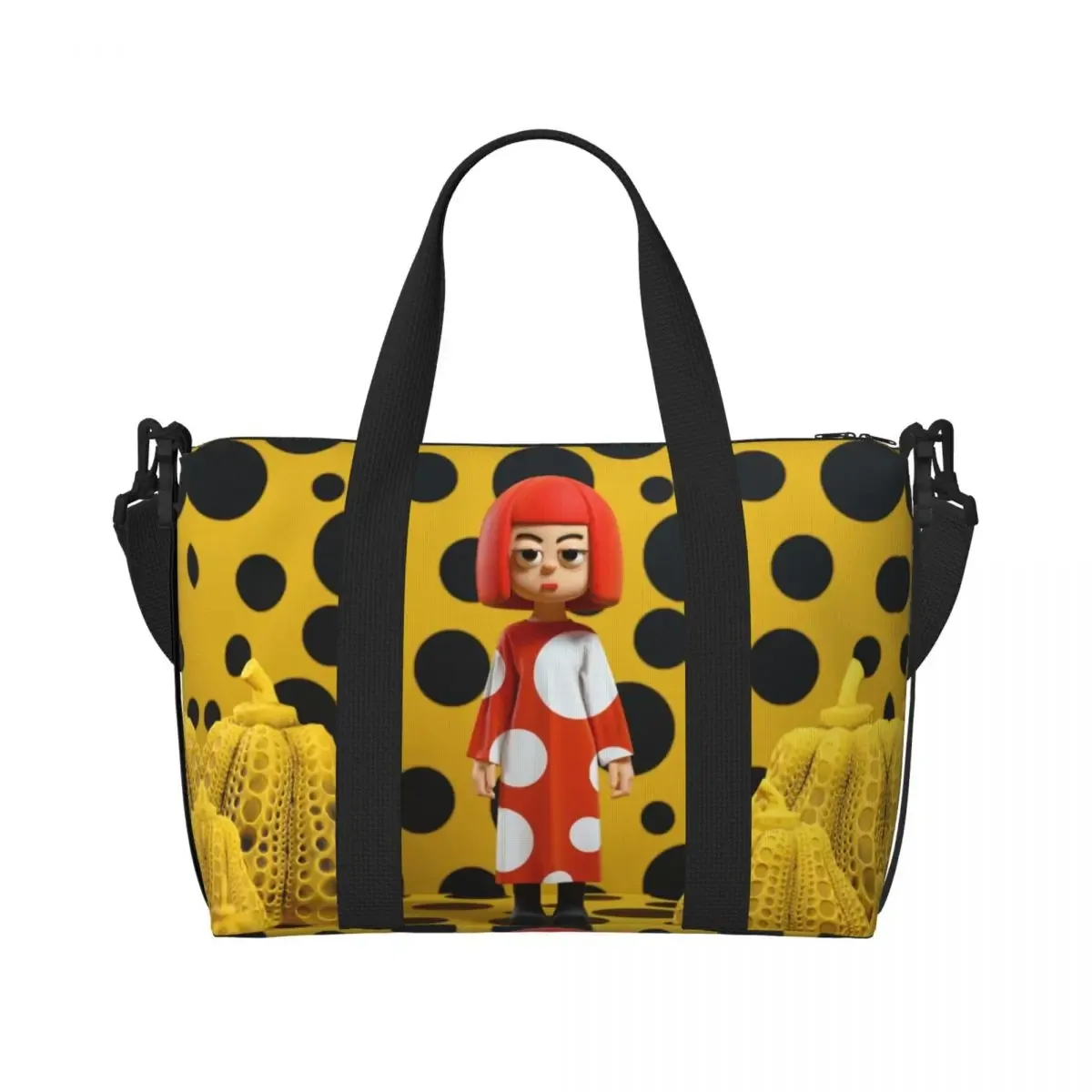sac fourre-tout personnalisé yayoi kusama à pois pour femmes, sac de voyage à bandoulière de plage de gymnastique citrouille de grande capacité
