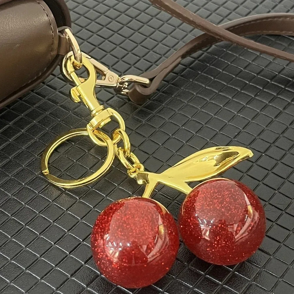 nouveau porte-clés cerise scintillant en résine, bijou diy, finition pailletée, pour clés de voiture, décoration de sac à dos