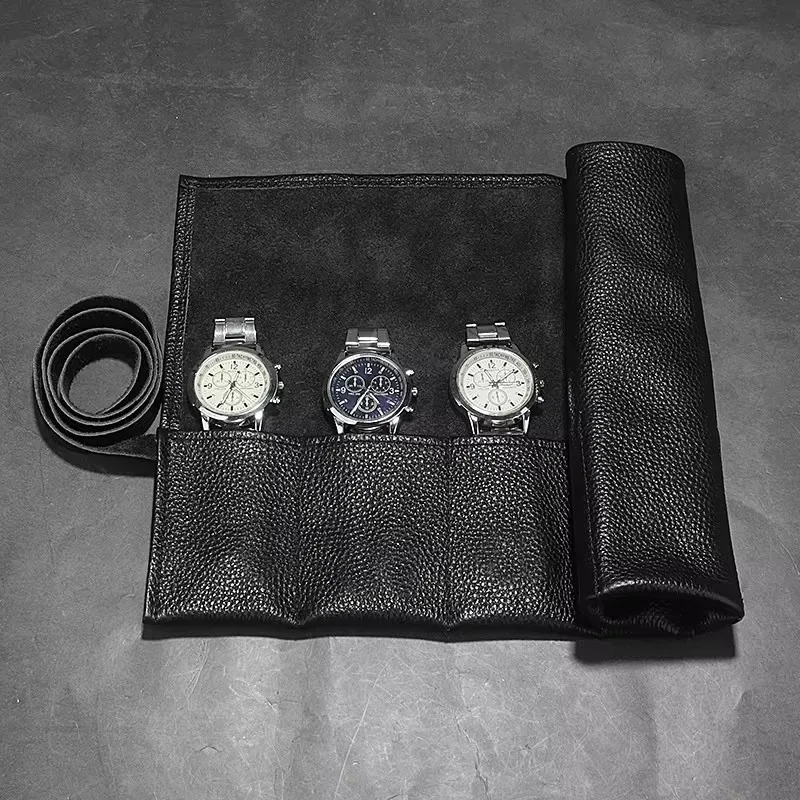sac de rangement de montre en cuir de vache avec nom personnalisé gratuit, sac de montre enroulable à 6 fentes, pochette de rangement de montre intelligente portable d'affichage de voyage