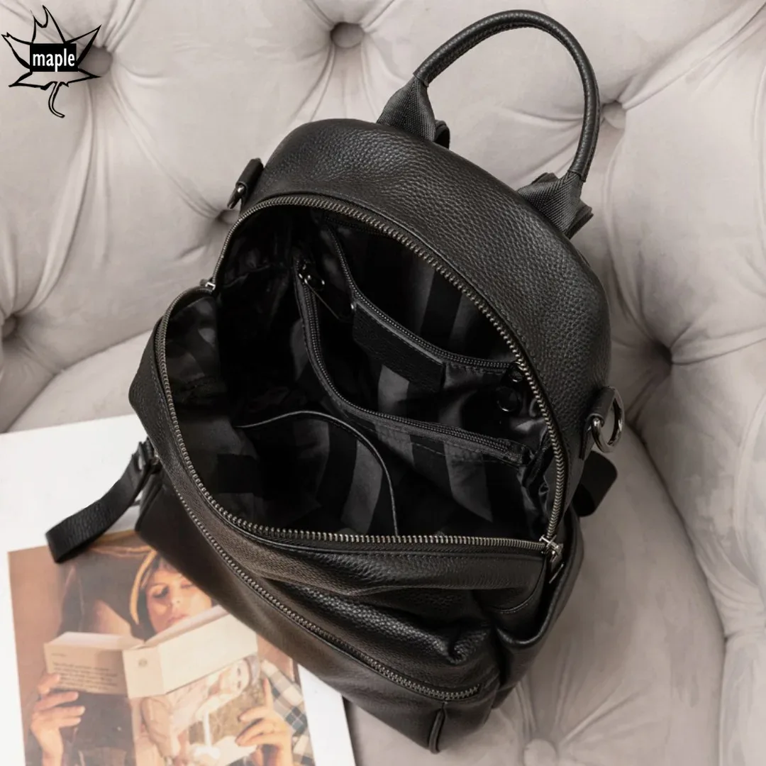 sac à dos en cuir véritable pour femme, sac à dos de voyage, grand sac à dos, peau de vache vintage, école universitaire, fille, café, décontracté, 03