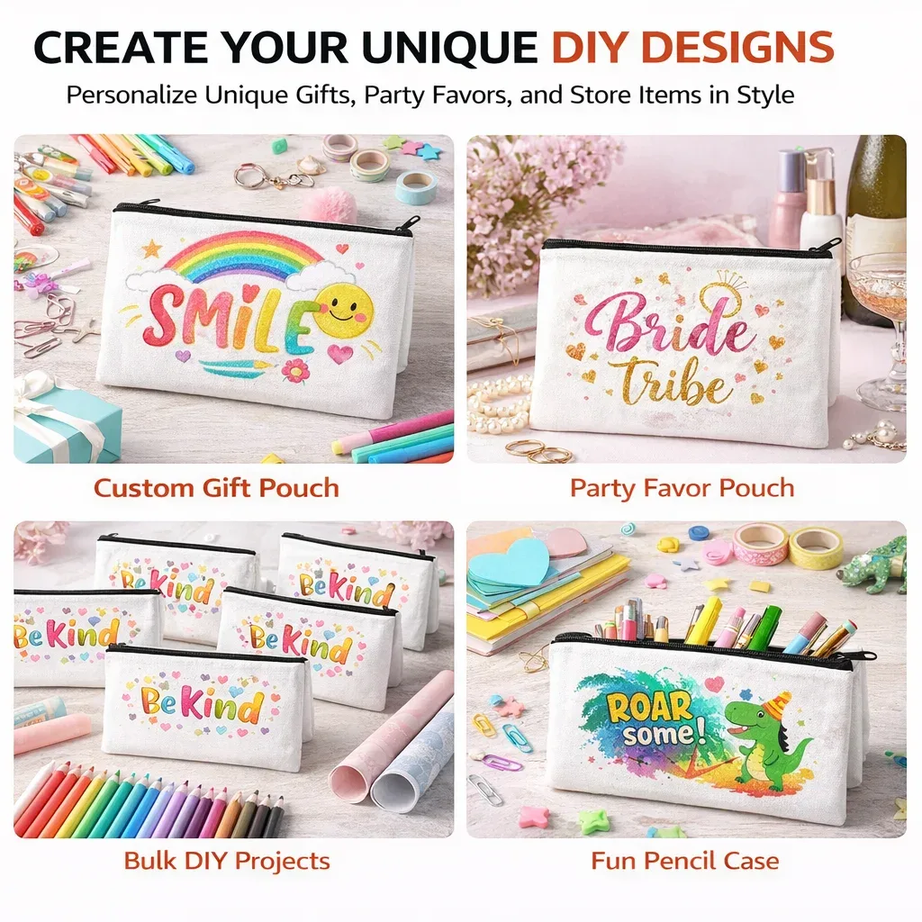 étuis cosmétiques toile blanc motif taches peinture design voyage organisation fournitures bureau cosmétiques maquillage projet bricolage transfert thermique personalisation