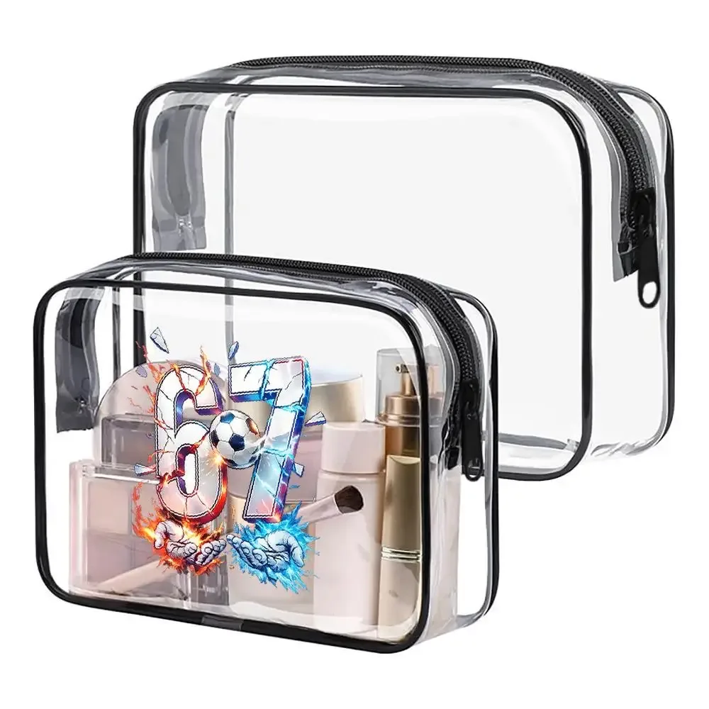 sac cosmétique à fermeture éclair en pvc transparent sur le thème du football, adapté aux passionnés de football, aux amateurs de sport, trousse de toilette de voyage portable, étanche