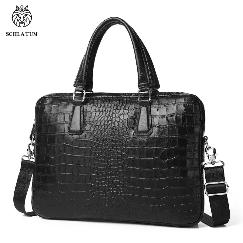 schlatum véritable cuir crocodile grain porte-documents dur pour hommes 15.6 pouces mallette pour ordinateur portable sacs ordinateur sac sacs à main de luxe