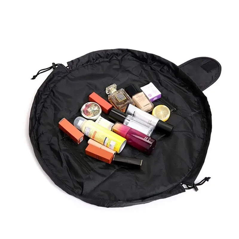 sac de rangement de maquillage élastique à cordon de serrage pour femmes, sac de voyage portable noir de grande capacité, sacs de rangement tendance
