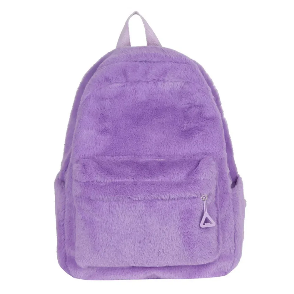 nouveau sac femme en peluche léger couleur unie sac à dos étudiant grande capacité sac à dos de voyage en plein air