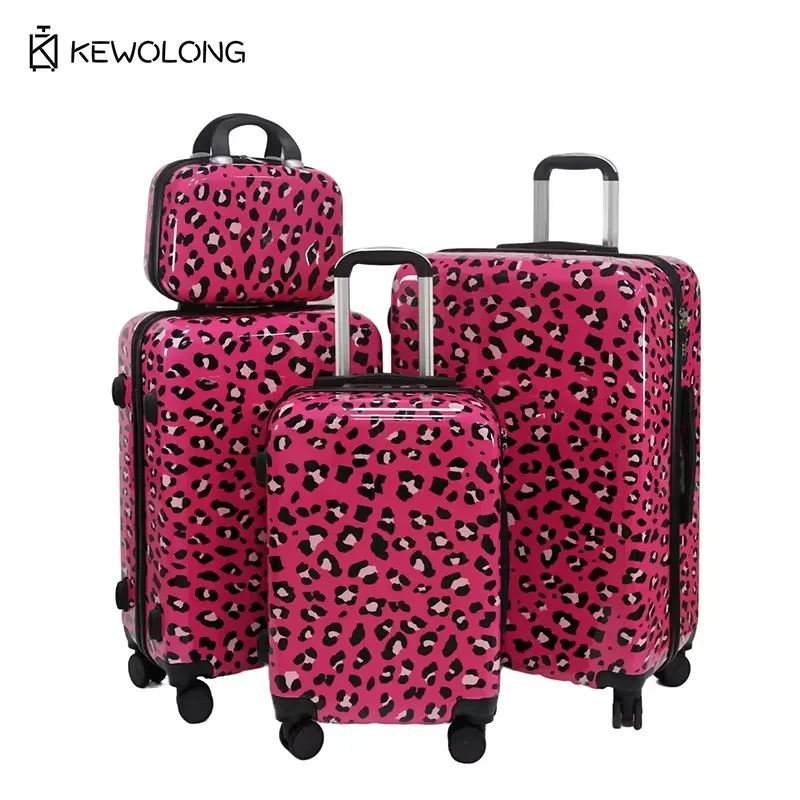 ensemble de bagages 2 pièces à imprimé léopard, valise rigide à roulettes avec serrure et rotation à 360° ° valise de voyage légère à roulettes