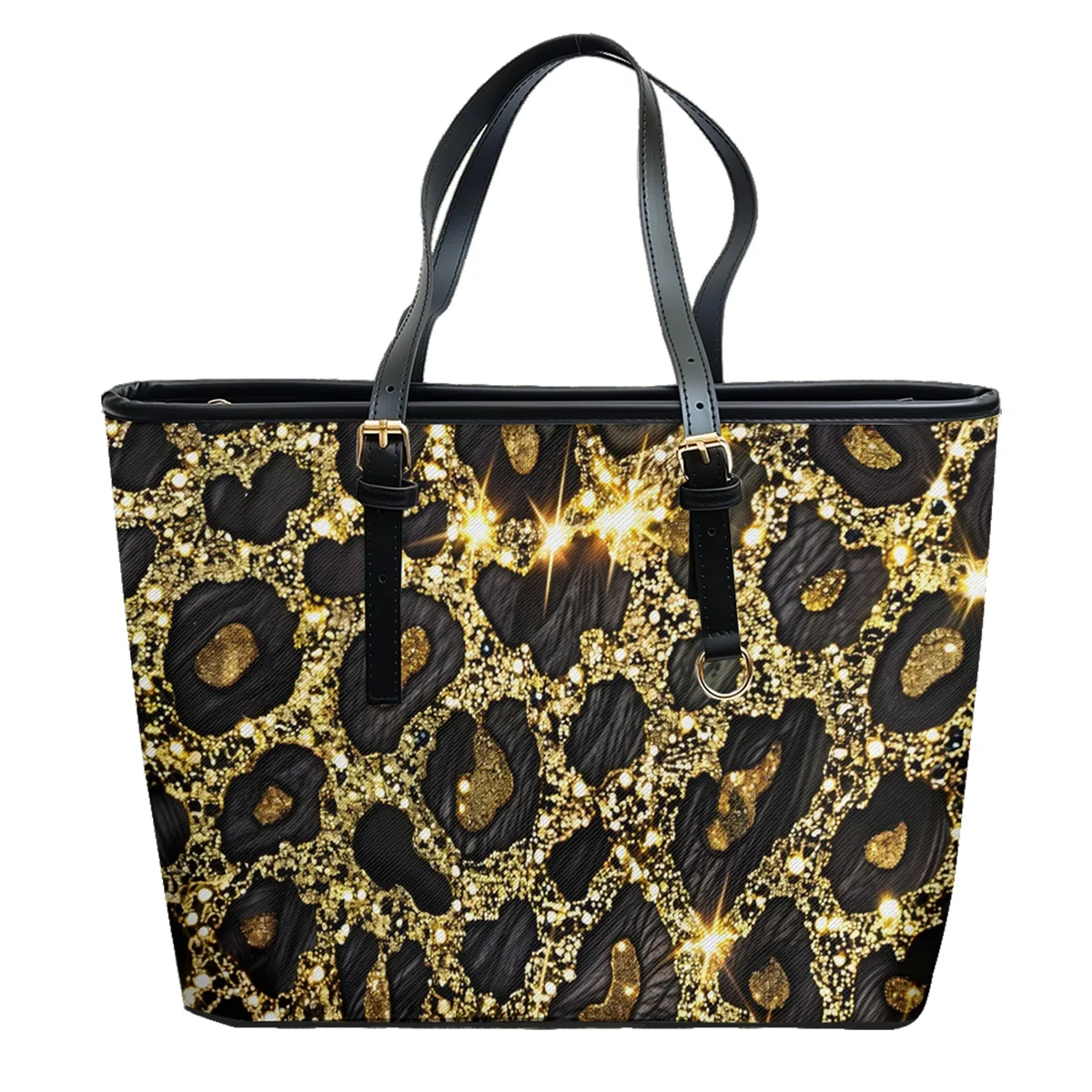 sac à bandoulière en cuir pvc oxford imprimé léopard doré, fourre-tout de voyage léger à fermeture éclair, sac à main de week-end de travail convertible quotidien