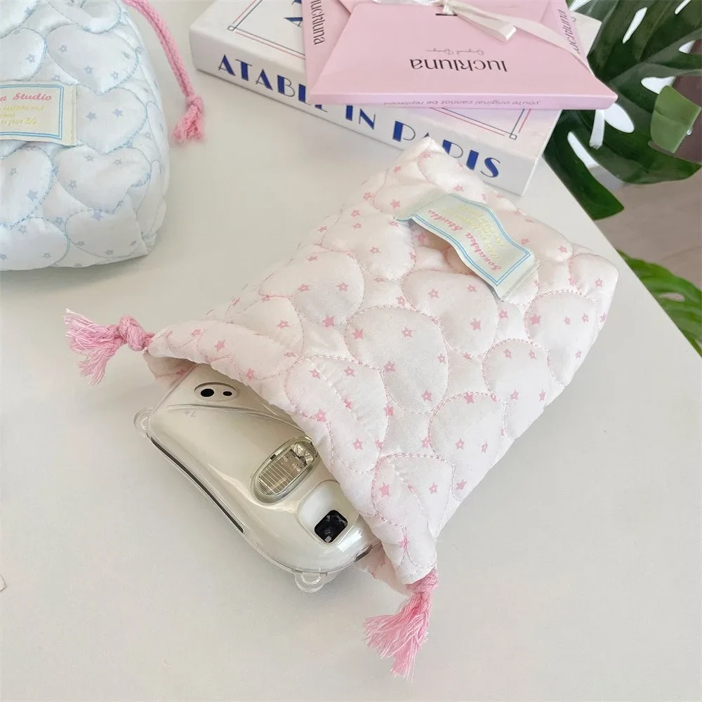 pochette de maquillage matelassée à motif étoile avec cordon de serrage, pochette de rangement souple pour appareil photo, rouge à lèvres, petit organisateur d'électronique